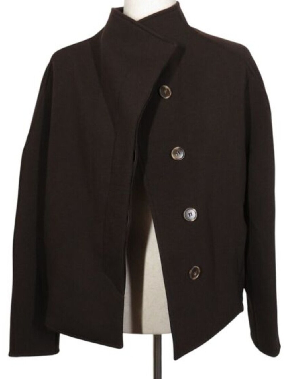 OGL FuzzLuxe Minimalist Stand Collar Cropped Jacket with Pockets Brown Sz Medium
